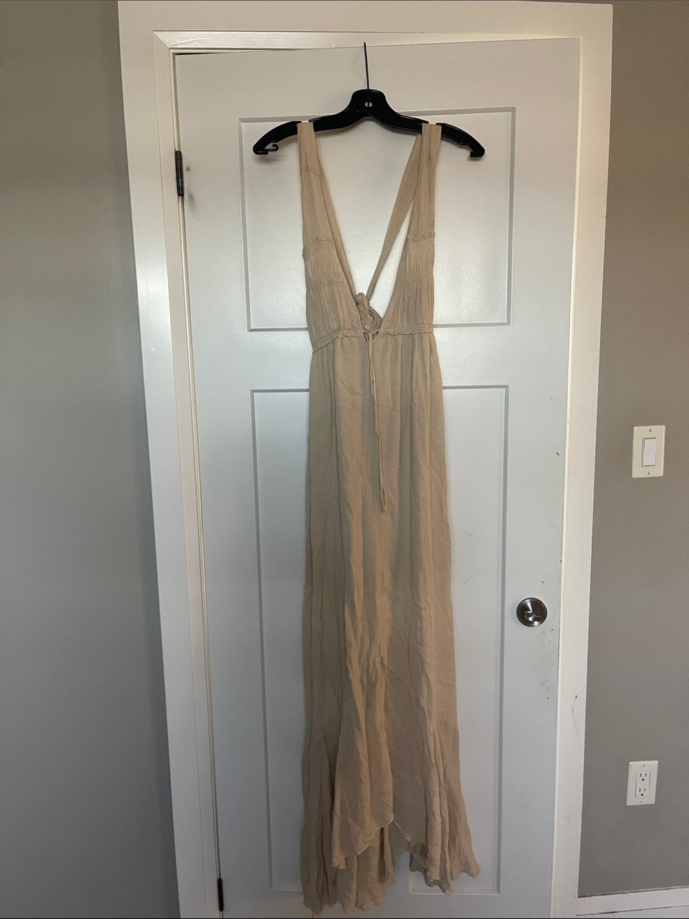 Free People Beige Backless V-Neck Maxi Dress